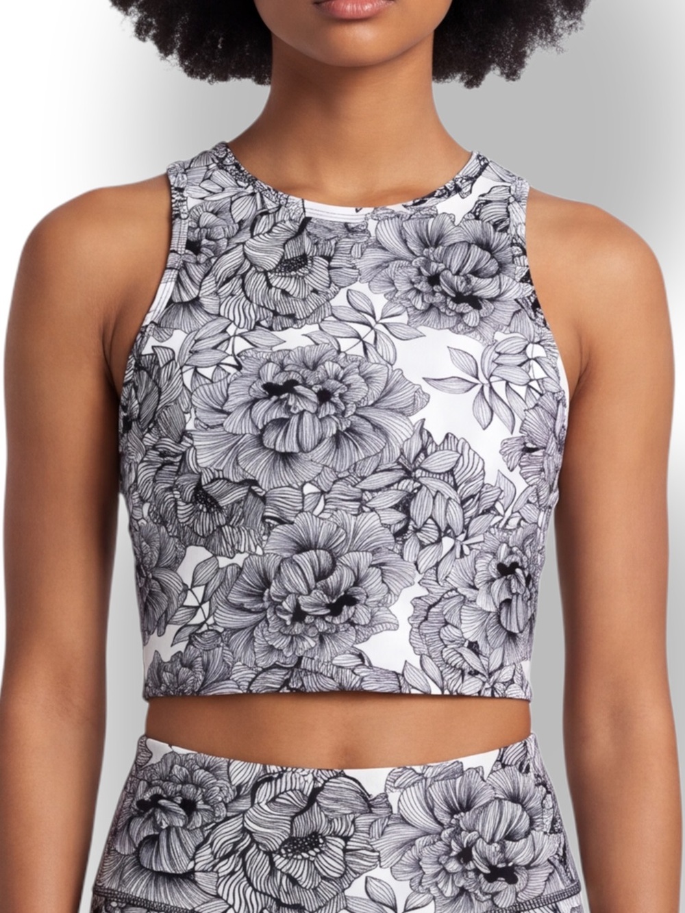 4/$20 Balance Collection Black White Floral High Neck Cropped Tank Top Small
